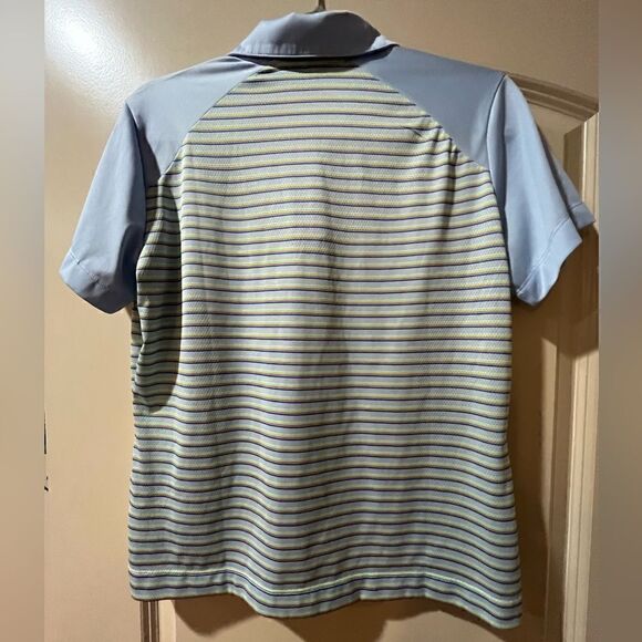 NIKE GOLF Short Sleeve Striped Golf Shirt Blue Neon Yellow Boy’s Large 12-14 - Picture 2 of 6